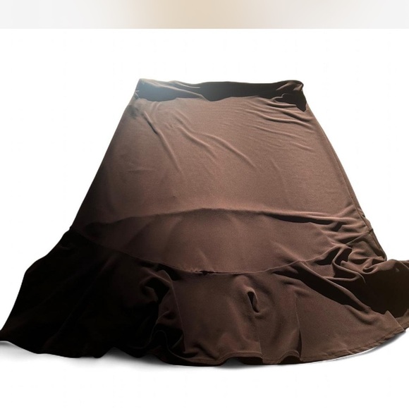 Chocolate Brown Maxi Skirt Mermaid Elastic Waistband Drop Waist Size Large - Picture 2 of 6